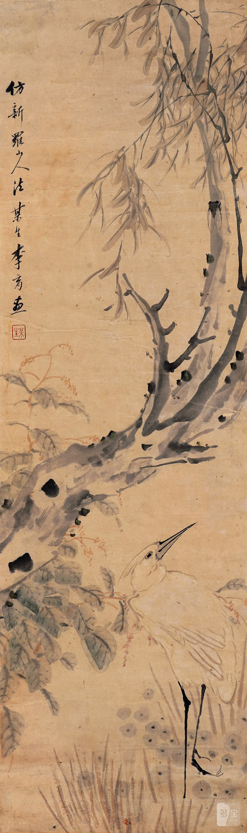清 李育花鸟立轴 - 图1